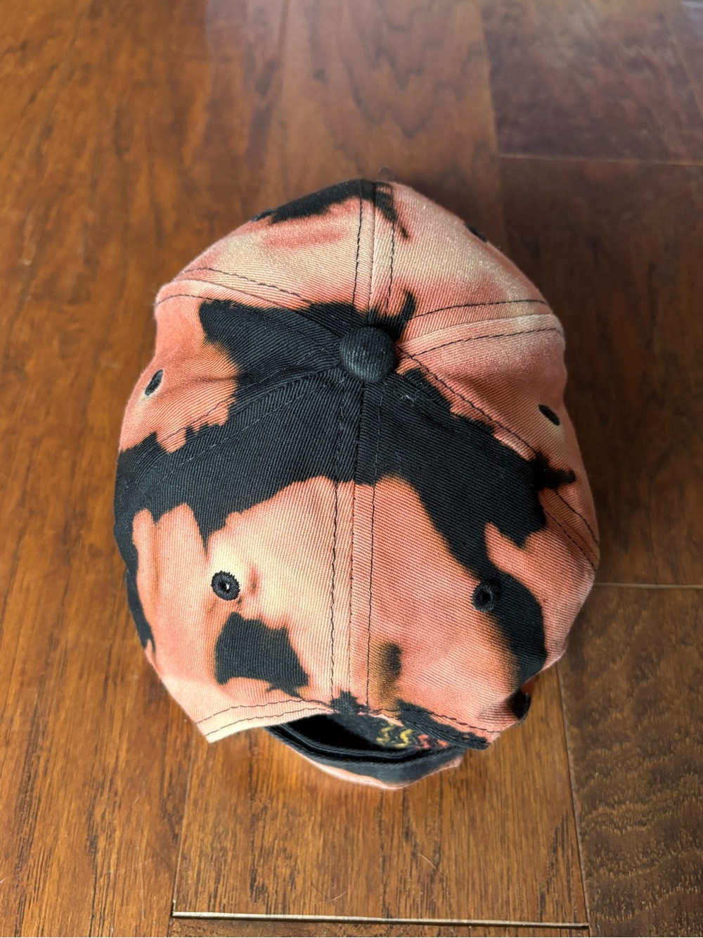 Black Coral Bleach Dye Baseball Cap Adjustable Cotton Tie Dye Hat - Picture 5 of 9